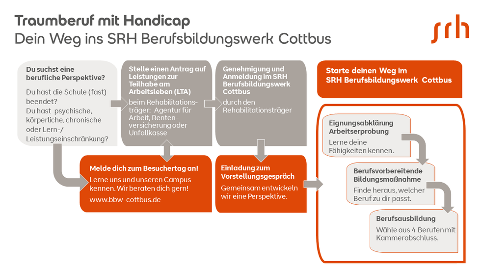 Infografik "Traumberuf mit Handicap - Dein Weg ins SRH Berufsbildungswerk Cottbus"